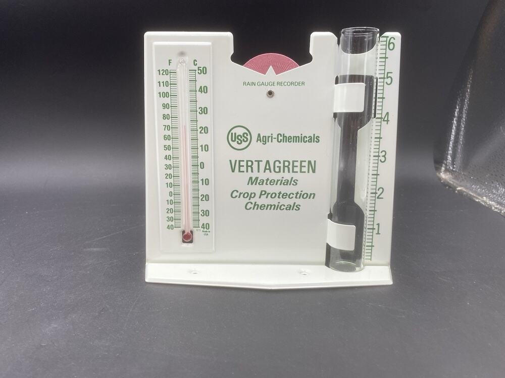 Vintage Metal USS Agri-Chemicals Advertising Rain Gauge And Rain Recorder/ New